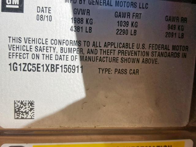 1G1ZC5E1XBF156911 - 2011 CHEVROLET MALIBU 1LT 灰色 照片 10