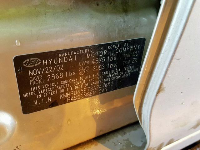 KMHFU45E73A247651 - 2003 HYUNDAI XG 350 GOLD photo 10