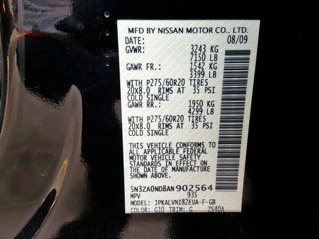 5N3ZA0ND8AN902564 - 2010 INFINITI QX56 BLACK photo 10