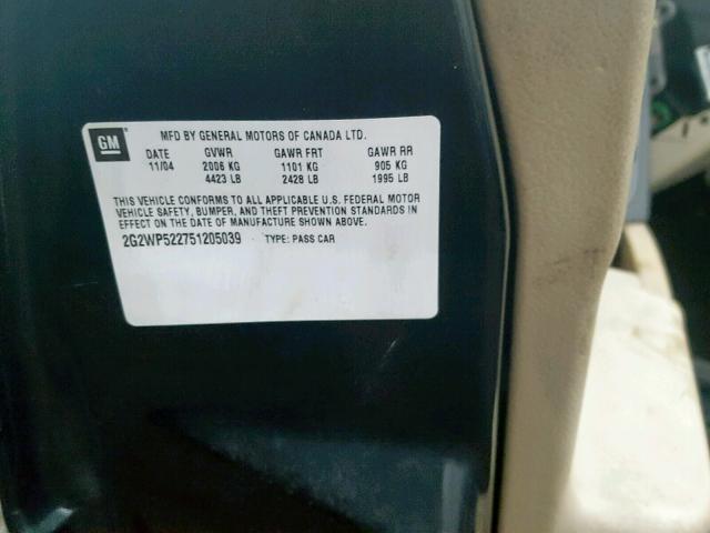 2G2WP522751205039 - 2005 PONTIAC GRAND PRIX BLACK photo 10