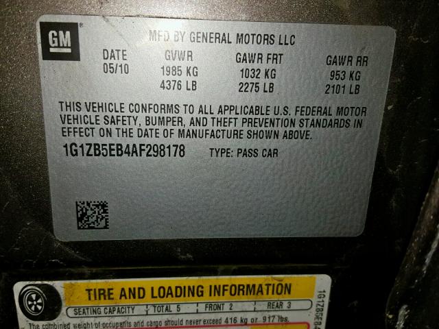 1G1ZB5EB4AF298178 - 2010 CHEVROLET MALIBU LS BROWN photo 10