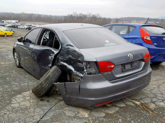 3VW2K7AJ3EM326539 - 2014 VOLKSWAGEN JETTA BASE GRAY photo 3