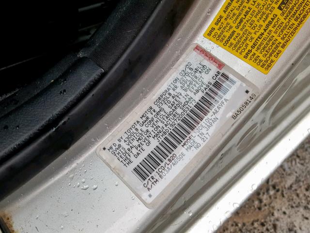 JTHBD192720053173 - 2002 LEXUS IS 300 SILVER photo 10