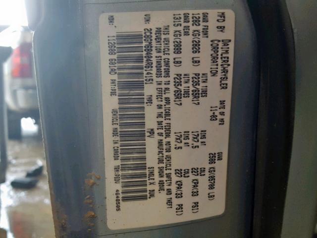 2C8GM68404R614151 - 2004 CHRYSLER PACIFICA SILVER photo 10