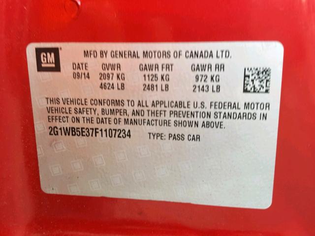 2G1WB5E37F1107234 - 2015 CHEVROLET IMPALA LIM RED photo 10