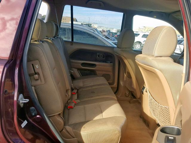 5FNYF18298B032178 - 2008 HONDA PILOT VP BURGUNDY photo 6