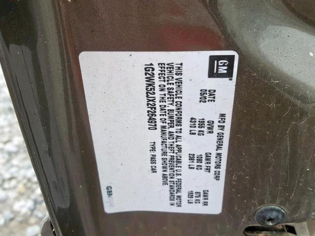 1G2WK52JX2F264970 - 2002 PONTIAC GRAND PRIX BROWN photo 10