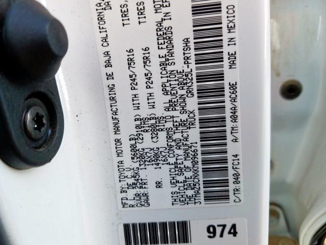 3TMAZ5CNXKM096671 - 2019 TOYOTA TACOMA DOUBLE CAB  照片 10