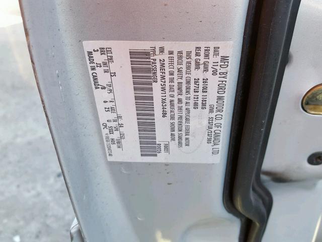 2MEFM75W11X634486 - 2001 MERCURY GRAND MARQ GRAY photo 10