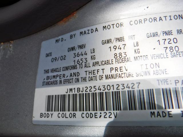 JM1BJ225430123427 - 2003 MAZDA PROTEGE DX SILVER photo 10