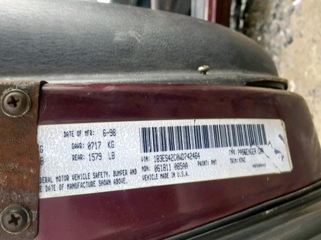 1B3ES42C0WD742464 - 1998 DODGE NEON HIGHL PURPLE photo 10