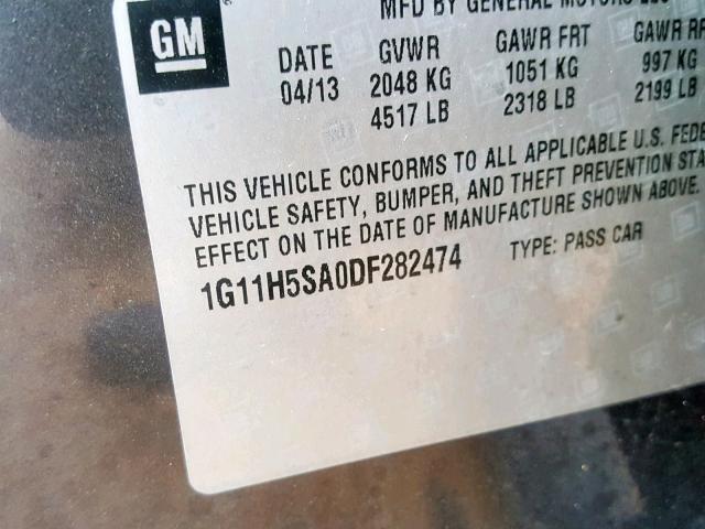 1G11H5SA0DF282474 - 2013 CHEVROLET MALIBU LTZ ნაცრისფერი ფოტო 10