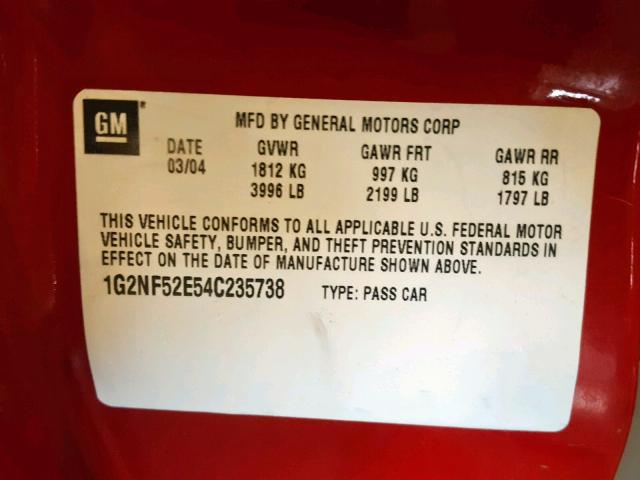 1G2NF52E54C235738 - 2004 PONTIAC GRAND AM S RED photo 10