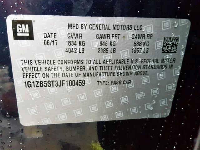 1G1ZB5ST3JF100459 - 2018 CHEVROLET MALIBU LS BLUE photo 10