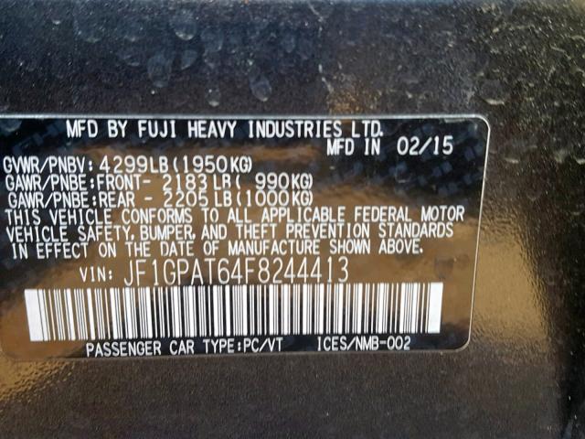 JF1GPAT64F8244413 - 2015 SUBARU IMPREZA SP GRAY photo 10