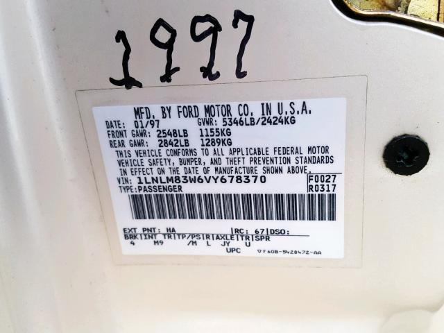 1LNLM83W6VY678370 - 1997 LINCOLN TOWN CAR C CREAM photo 10