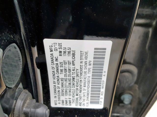 2HKRM3H74DH506714 - 2013 HONDA CR-V EXL BLACK photo 10