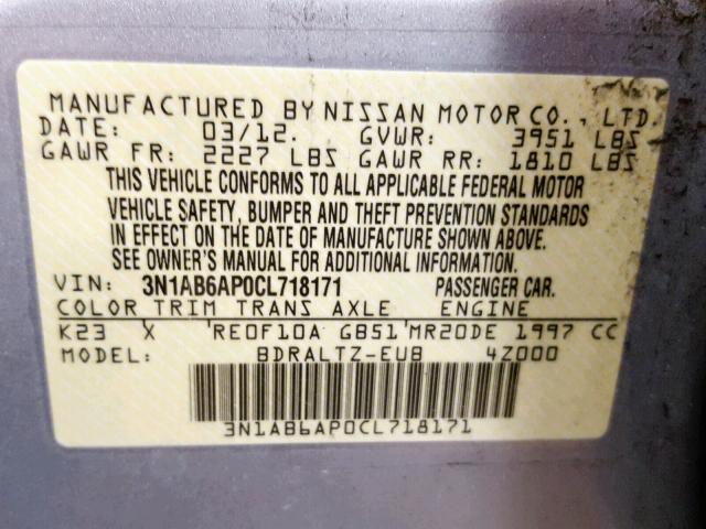 3N1AB6AP0CL718171 - 2012 NISSAN SENTRA 2.0 SILVER photo 10