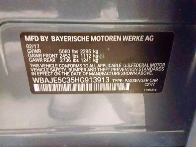 WBAJE5C35HG913913 - 2017 BMW 540 I GRAY photo 10