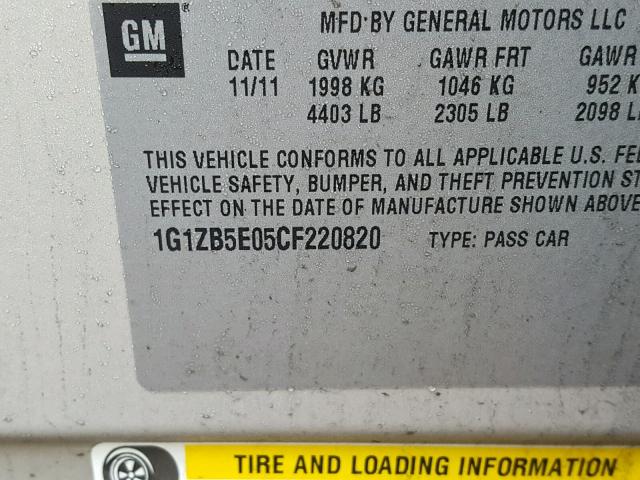 1G1ZB5E05CF220820 - 2012 CHEVROLET MALIBU LS GOLD photo 10