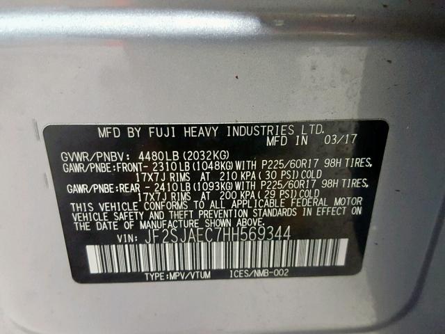 JF2SJAEC7HH569344 - 2017 SUBARU FORESTER 2 银色 照片 10