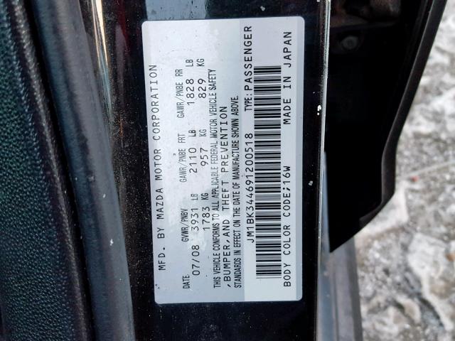 JM1BK344691200518 - 2009 MAZDA 3 S BLACK photo 10