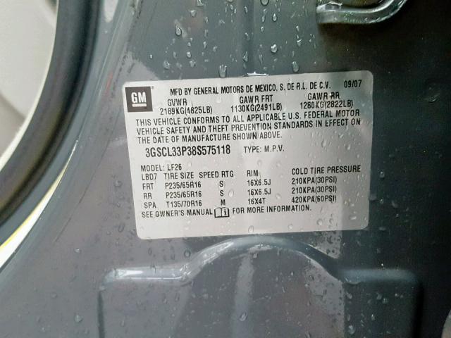3GSCL33P38S575118 - 2008 SATURN VUE XE GRAY photo 10