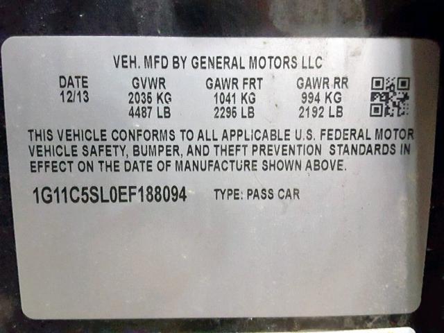 1G11C5SL0EF188094 - 2014 CHEVROLET MALIBU 1LT 黑色 照片 10