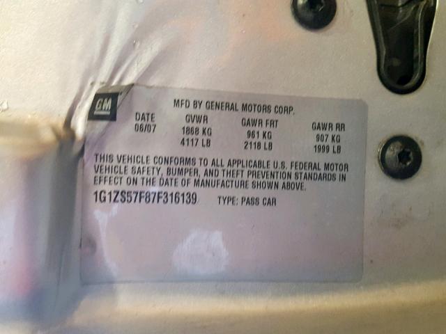 1G1ZS57F87F316139 - 2007 CHEVROLET MALIBU LS SILVER photo 10