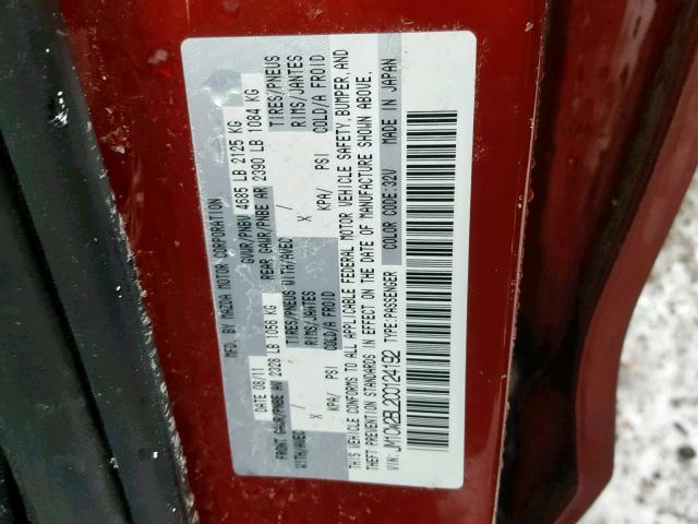 JM1CW2BL2C0124192 - 2012 MAZDA 5 RED photo 10