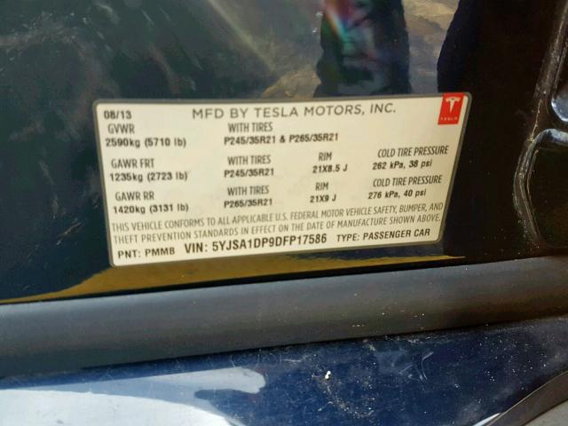 5YJSA1DP9DFP17586 - 2013 TESLA MODEL S BLUE photo 10