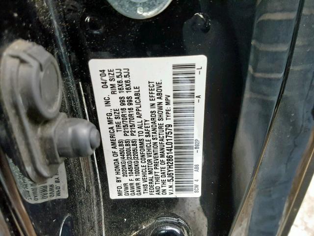 5J6YH28614L017579 - 2004 HONDA ELEMENT EX BLACK photo 10