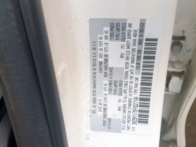 3MZBM1V75FM227194 - 2015 MAZDA 3 TOURING WHITE photo 10