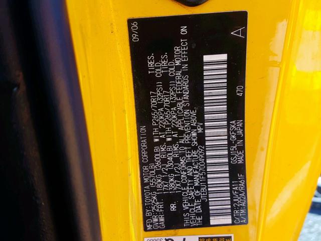 JTEBU11F570049092 - 2007 TOYOTA FJ CRUISER YELLOW photo 10