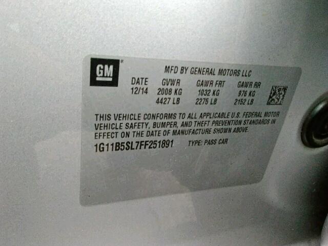 1G11B5SL7FF251891 - 2015 CHEVROLET MALIBU LS SILVER photo 10