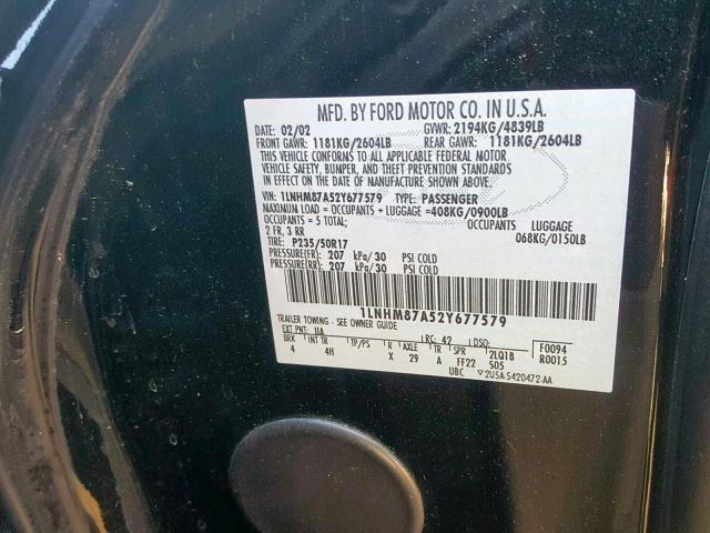 1LNHM87A52Y677579 - 2002 LINCOLN LS BLACK photo 10