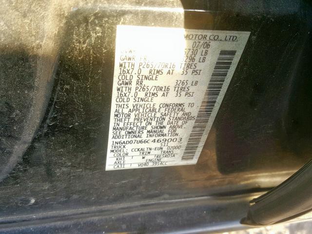 1N6AD07U66C469003 - 2006 NISSAN FRONTIER C BLACK photo 10