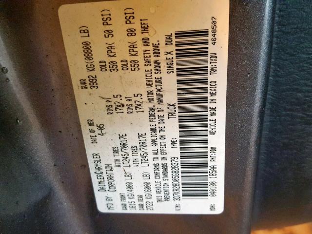 3D7KR28D05G828379 - 2005 DODGE RAM 2500 S GRAY photo 10