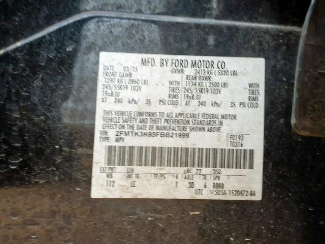 2FMTK3K95FBB21999 - 2015 FORD EDGE TITAN BLACK photo 10