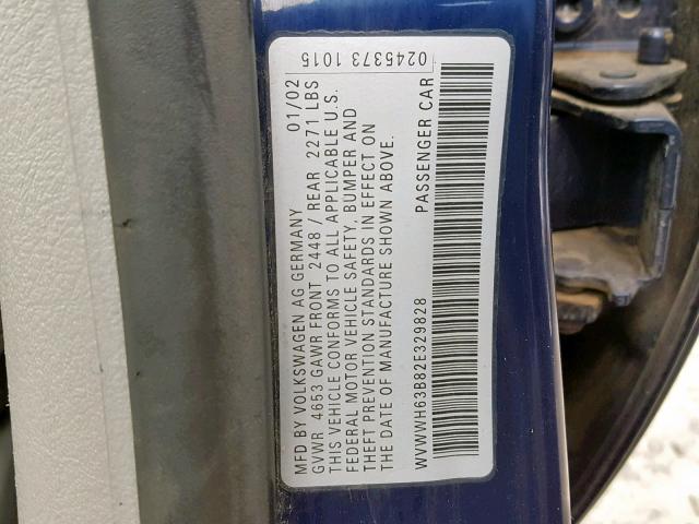 WVWWH63B82E329828 - 2002 VOLKSWAGEN PASSAT GLX 蓝色 照片 10