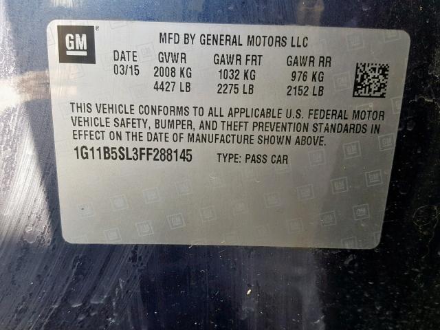 1G11B5SL3FF288145 - 2015 CHEVROLET MALIBU LS BLUE photo 10