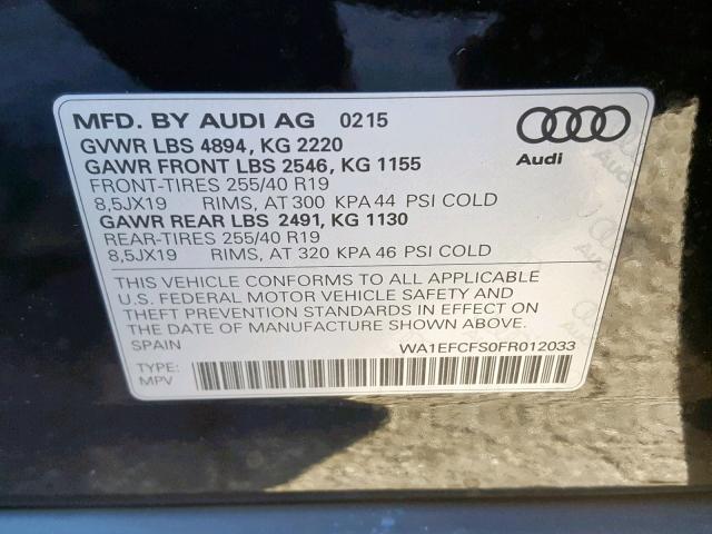 WA1EFCFS0FR012033 - 2015 AUDI Q3 PREMIUM BLACK photo 10