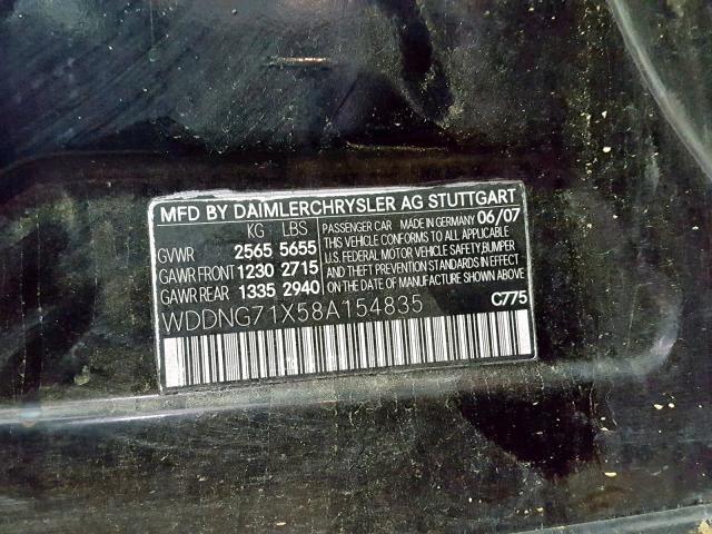 WDDNG71X58A154835 - 2008 MERCEDES-BENZ S 550 BLACK photo 10