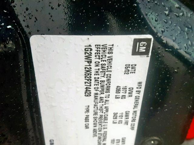 1G2WP12K62F274429 - 2002 PONTIAC GRAND PRIX ლურჯი ფოტო 10