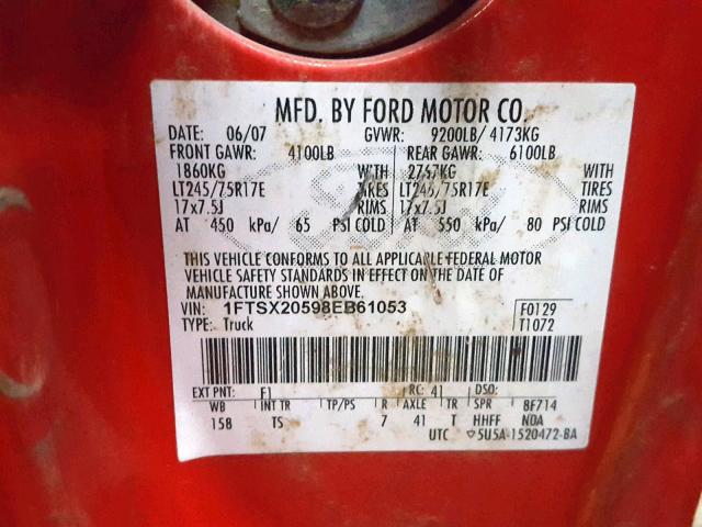 1FTSX20598EB61053 - 2008 FORD F250 SUPER RED photo 10