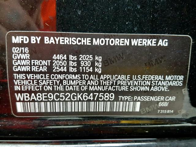 WBA8E9C52GK647589 - 2016 BMW 328 I SULE BLACK photo 10