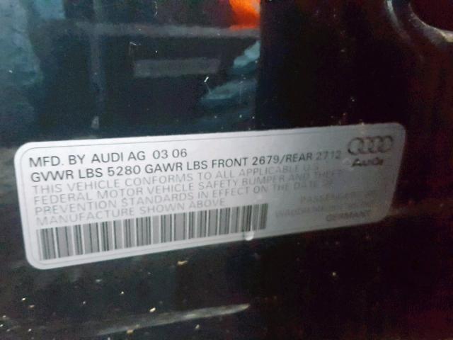 WAUDH74F06N166383 - 2006 AUDI A6 3.2 QUA BLACK photo 10