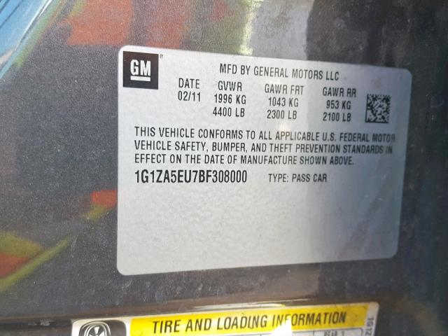 1G1ZA5EU7BF308000 - 2011 CHEVROLET MALIBU LS GRAY photo 10