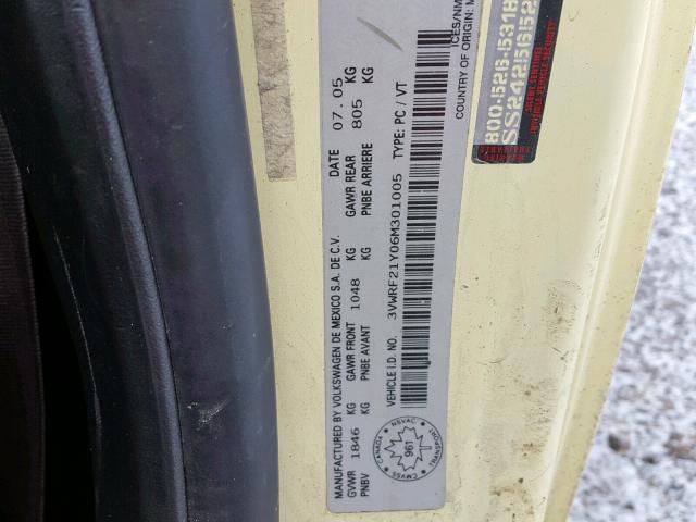 3VWRF21Y06M301005 - 2006 VOLKSWAGEN NEW BEETLE Sarı foto 10