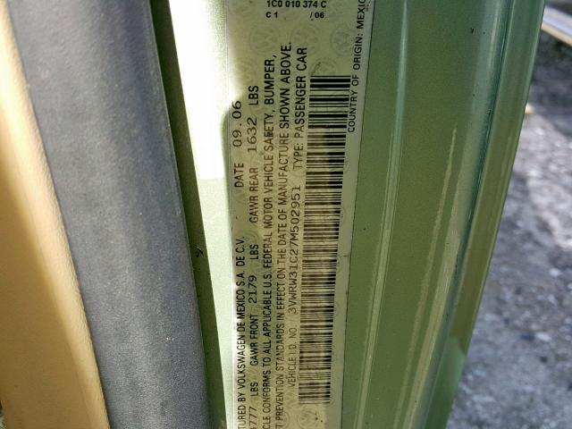 3VWRW31C27M502951 - 2007 VOLKSWAGEN NEW BEETLE Yaşıl foto 10